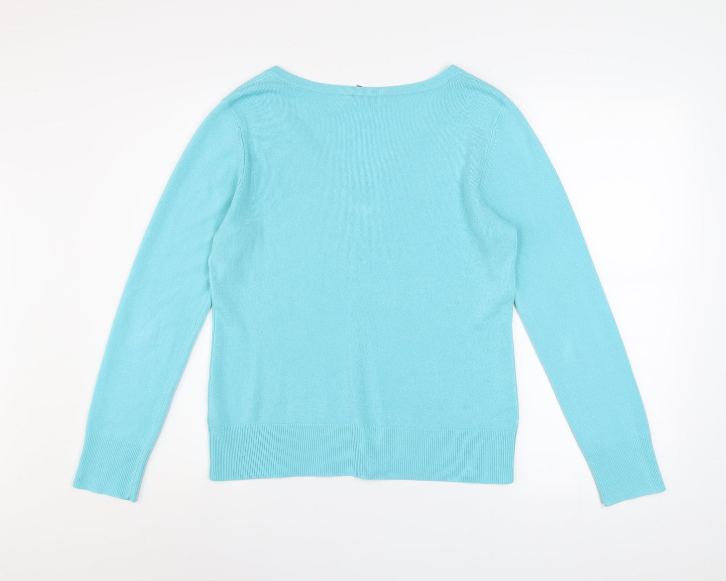 BHS Women's Blue V-Neck Long Sleeve Acrylic Knit Jumper Size 12