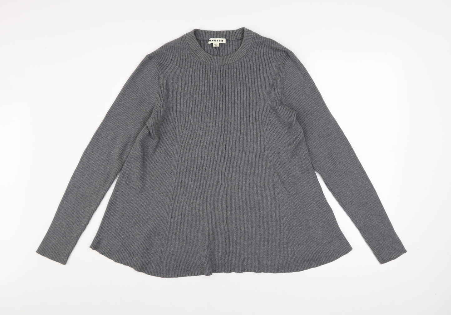Whistles Women Grey Crew Neck Long Sleeve Ribbed Jumper Size 12