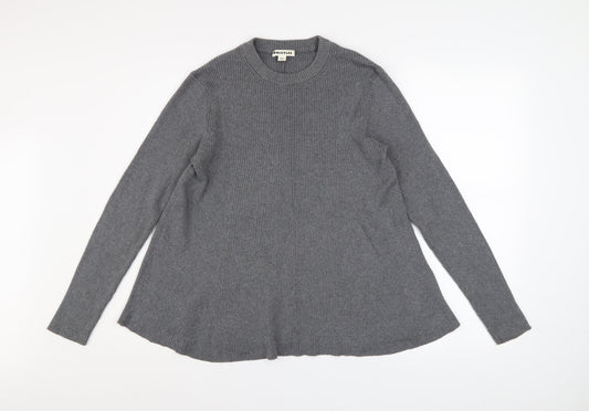 Whistles Women Grey Crew Neck Long Sleeve Ribbed Jumper Size 12