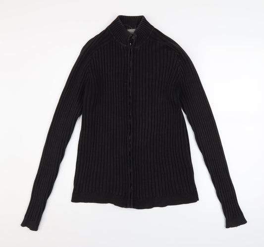 Ciro Citterio Men's Black Cotton Ribbed Zip Jacket Size S