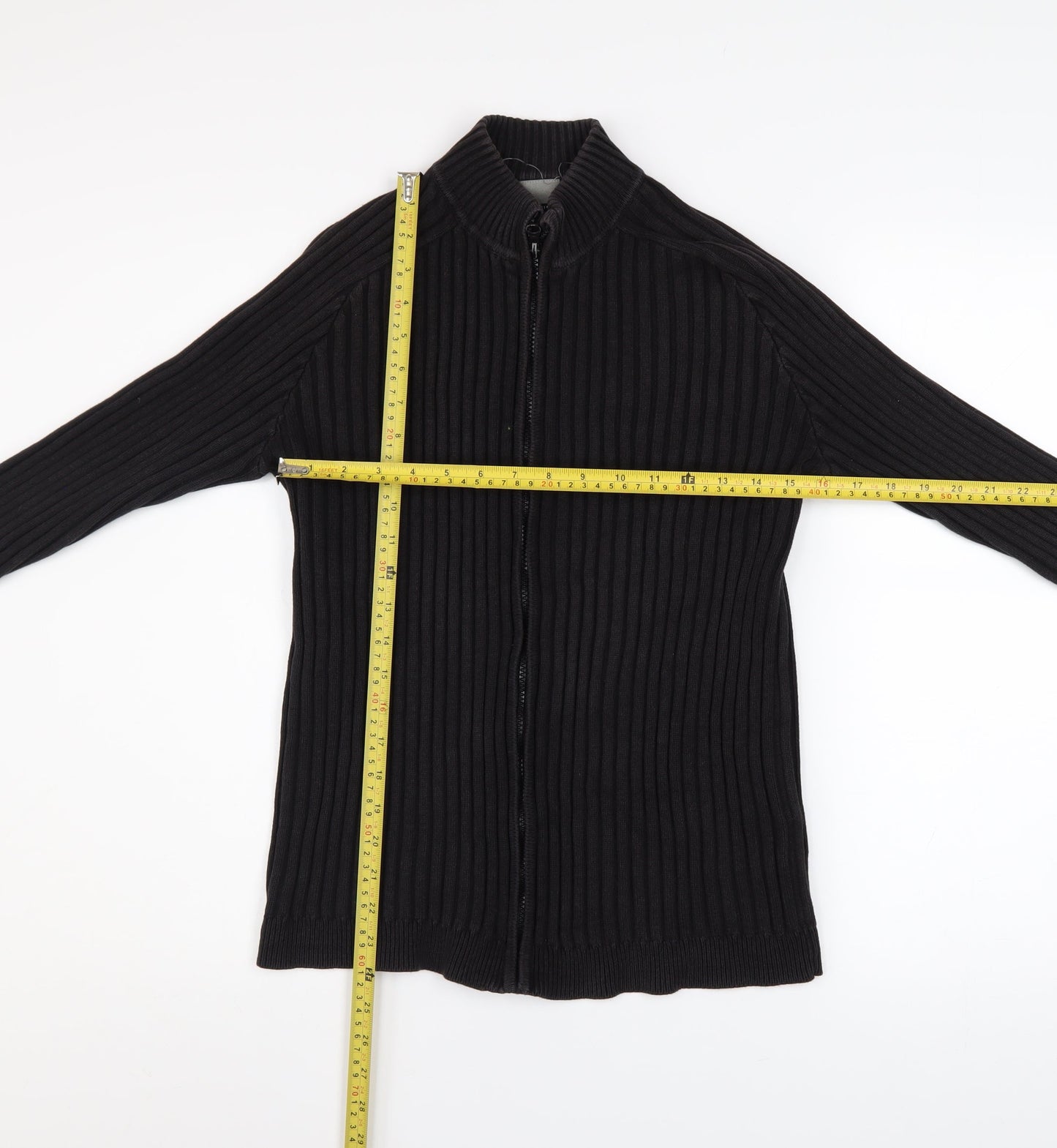 Ciro Citterio Men's Black Cotton Ribbed Zip Jacket Size S