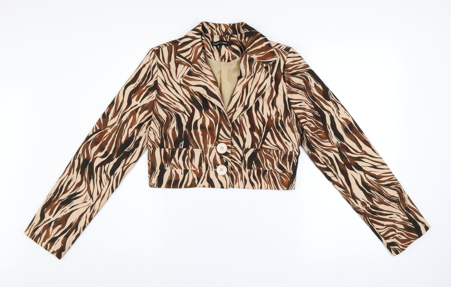 I Saw It First Women's Brown Animal Print Cropped Blazer Size 8