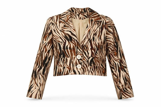 I Saw It First Women's Brown Animal Print Cropped Blazer Size 8