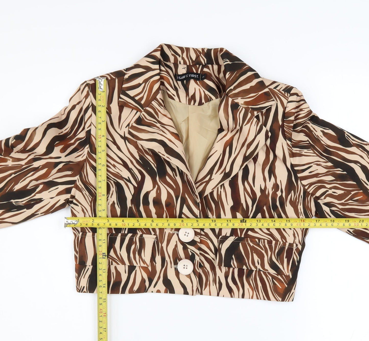 I Saw It First Women's Brown Animal Print Cropped Blazer Size 8