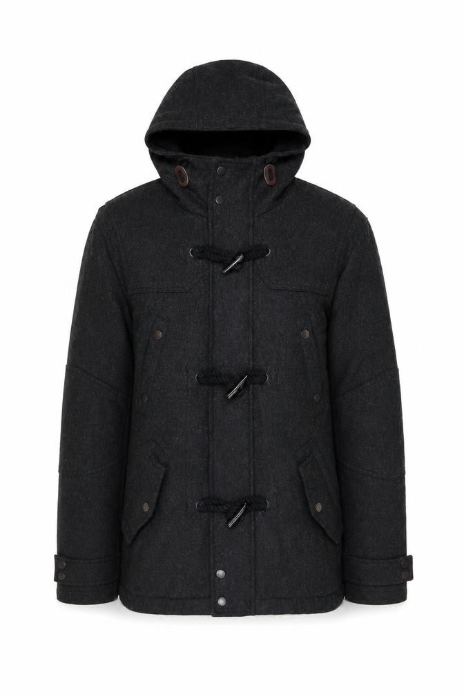 Next Men's Black Wool Blend Duffle Coat Size M Hooded Mid-Length Warm