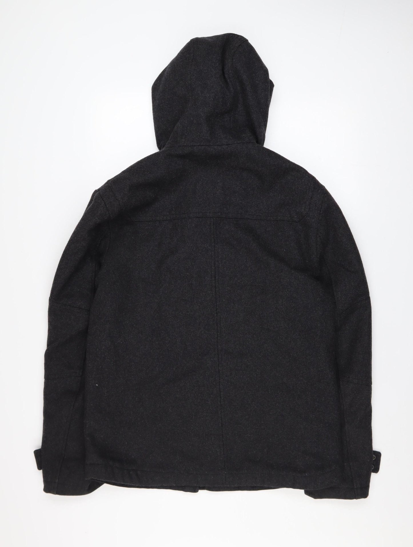 Next Men's Black Wool Blend Duffle Coat Size M Hooded Mid-Length Warm