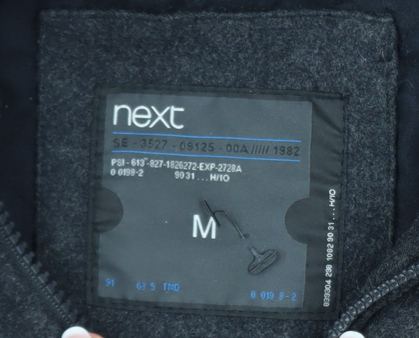 Next Men's Black Wool Blend Duffle Coat Size M Hooded Mid-Length Warm