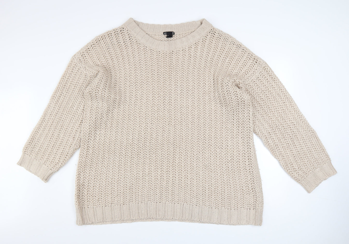 H&M Women Beige Chunky-Knit Acrylic Jumper L Relaxed Fit
