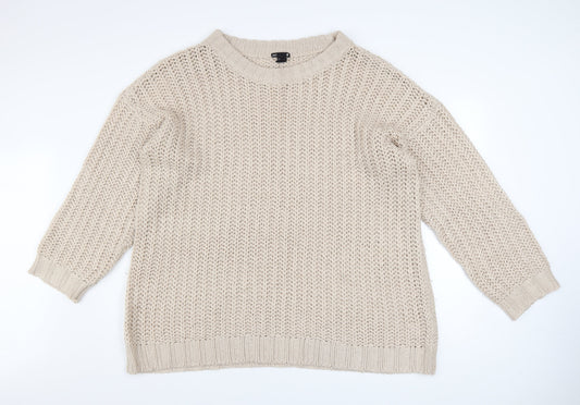 H&M Women Beige Chunky-Knit Acrylic Jumper L Relaxed Fit