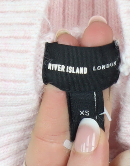 River Island Women Pink XS Mock Neck Long Sleeve Jumper with Buckle Detail