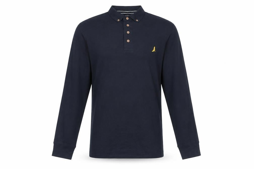 Brave Soul Men's Black Long Sleeve Cotton Polo Shirt Size L