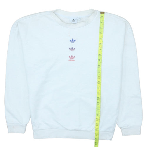 Adidas Women White Crew Neck Pullover Sweatshirt Size S Logo Print