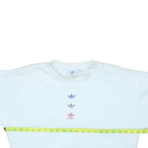 Adidas Women White Crew Neck Pullover Sweatshirt Size S Logo Print
