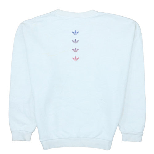 Adidas Women White Crew Neck Pullover Sweatshirt Size S Logo Print