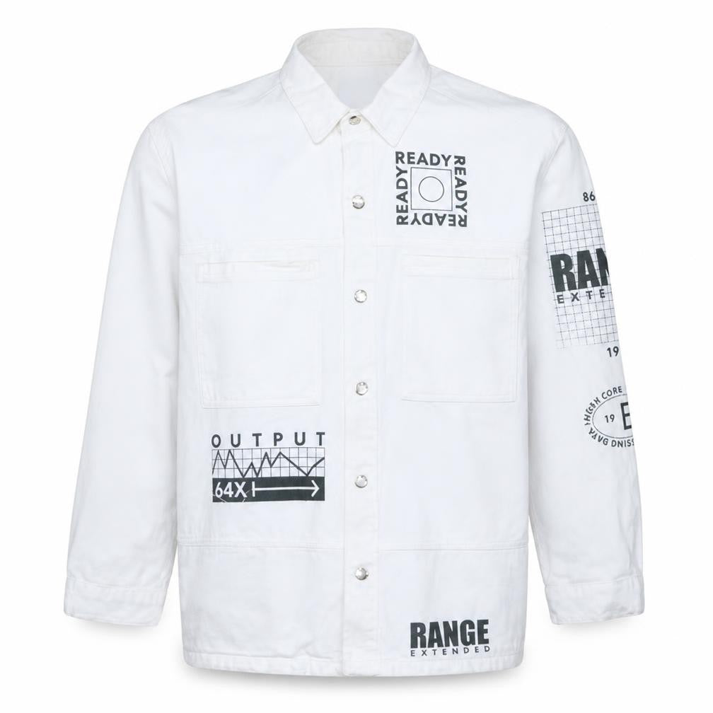 Bershka Men’s White Cotton Graphic Denim Jacket Size S