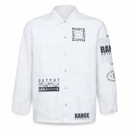 Bershka Men’s White Cotton Graphic Denim Jacket Size S