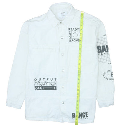 Bershka Men’s White Cotton Graphic Denim Jacket Size S