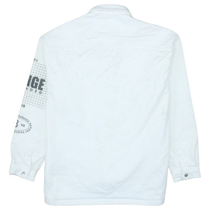 Bershka Men’s White Cotton Graphic Denim Jacket Size S