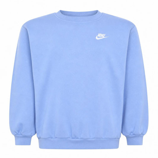 Front view of Nike girls’ blue crew neck fleece sweatshirt, size 146, g