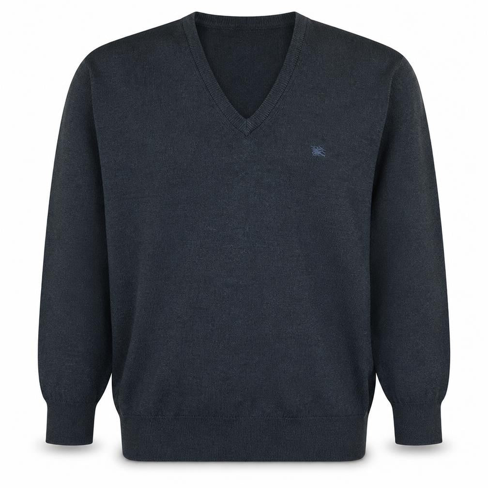 Burberry Men's Grey Merino Wool V-Neck Pullover Jumper S