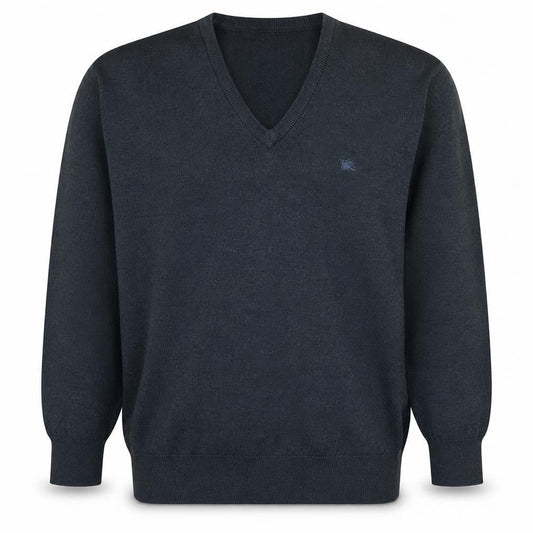 Burberry Men's Grey Merino Wool V-Neck Pullover Jumper S
