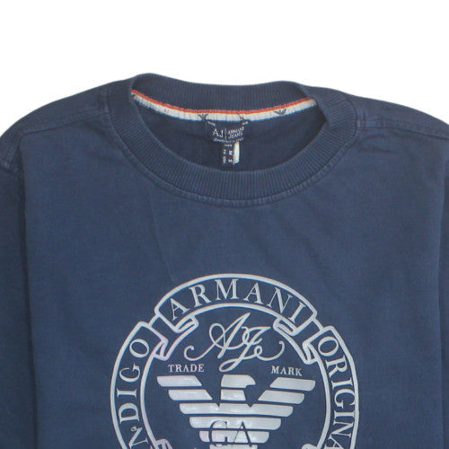 Armani Jeans Men's Blue Crew Neck Logo Sweatshirt Size M