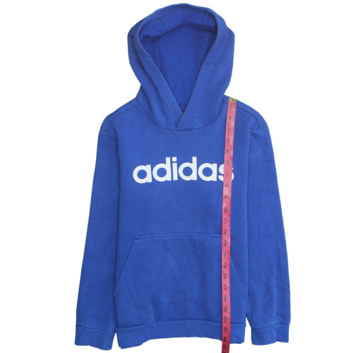 Adidas Boys Blue Pullover Hoodie Size 152 Fleece Logo Hooded Sweatshirt