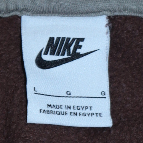 Nike Women Brown & Grey Pullover Hoodie L Logo Cotton Blend Casual