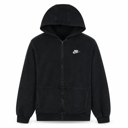 Front view of Nike boys’ black full zip fleece hoodie xl 158-170cm