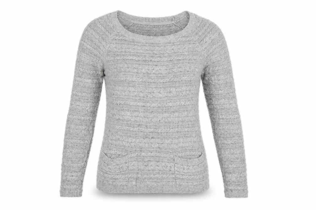 White Stuff Womens Grey Cable-Knit Jumper Size 8 Scoop Neck Pullover