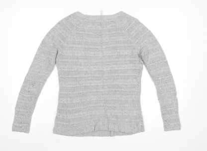 White Stuff Womens Grey Cable-Knit Jumper Size 8 Scoop Neck Pullover