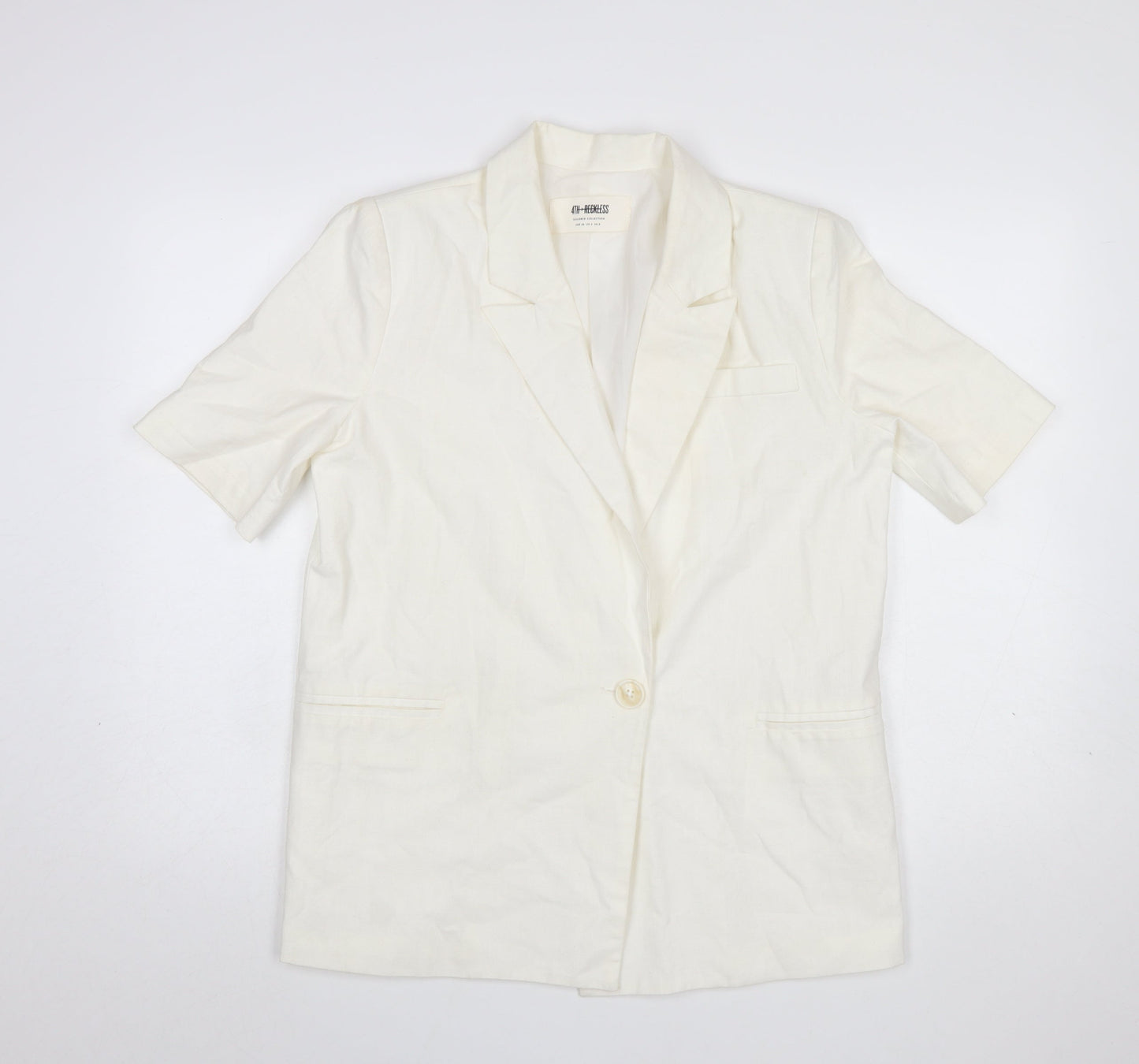 4th & Reckless Women's Ivory Short Sleeve Linen Blend Blazer UK 8