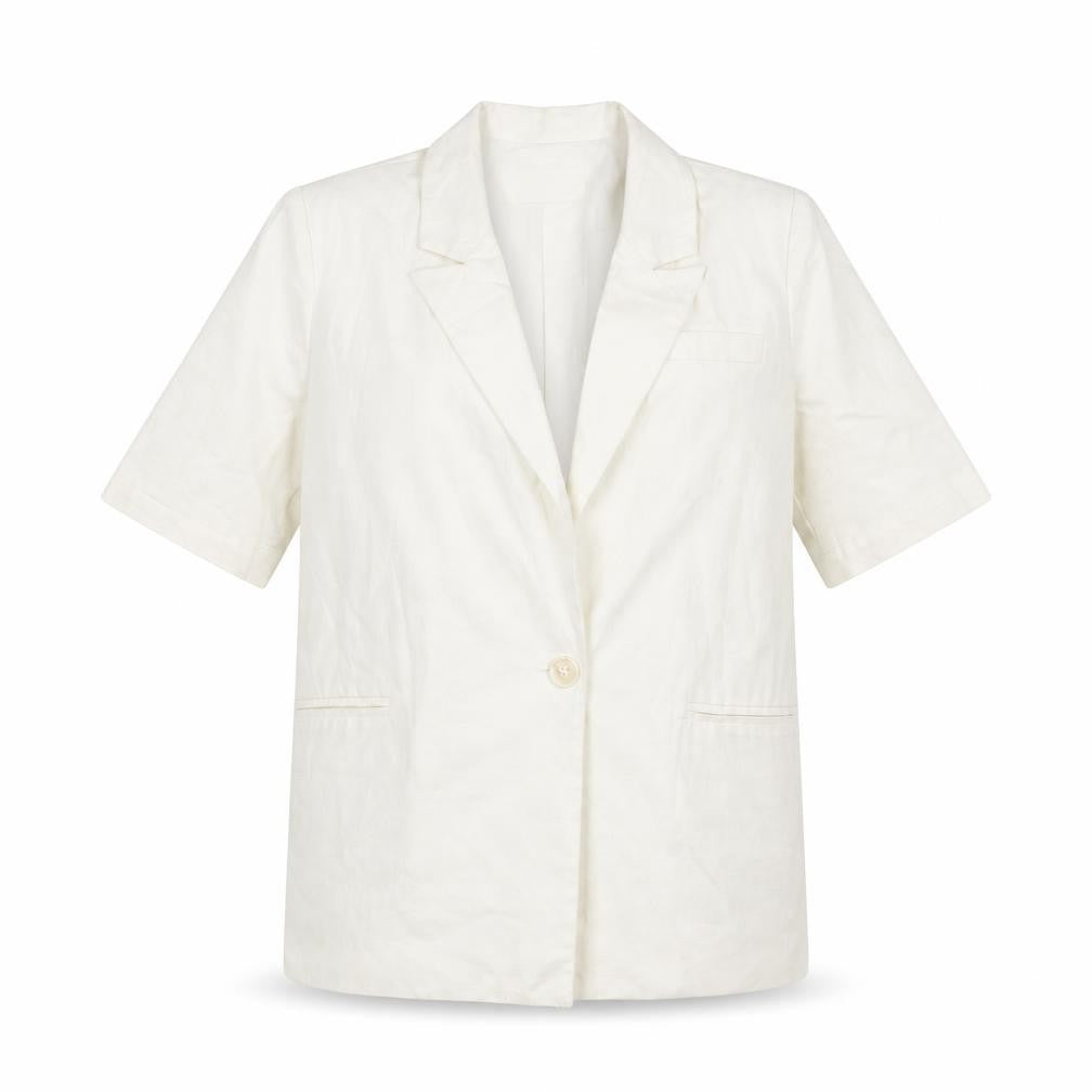 4th & Reckless Women's Ivory Short Sleeve Linen Blend Blazer UK 8