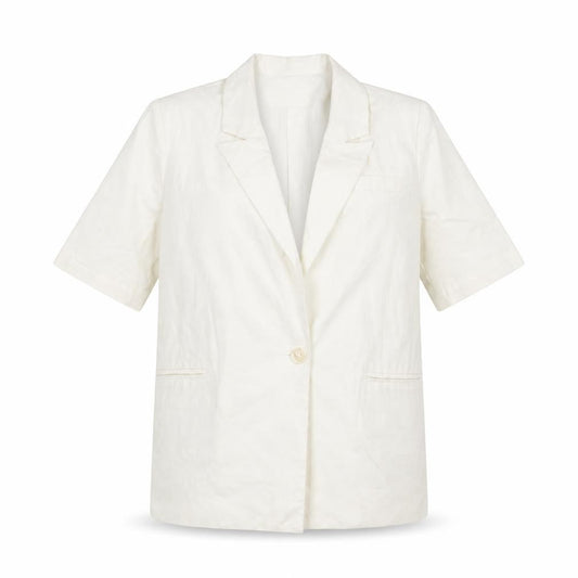 4th & Reckless Women's Ivory Short Sleeve Linen Blend Blazer UK 8
