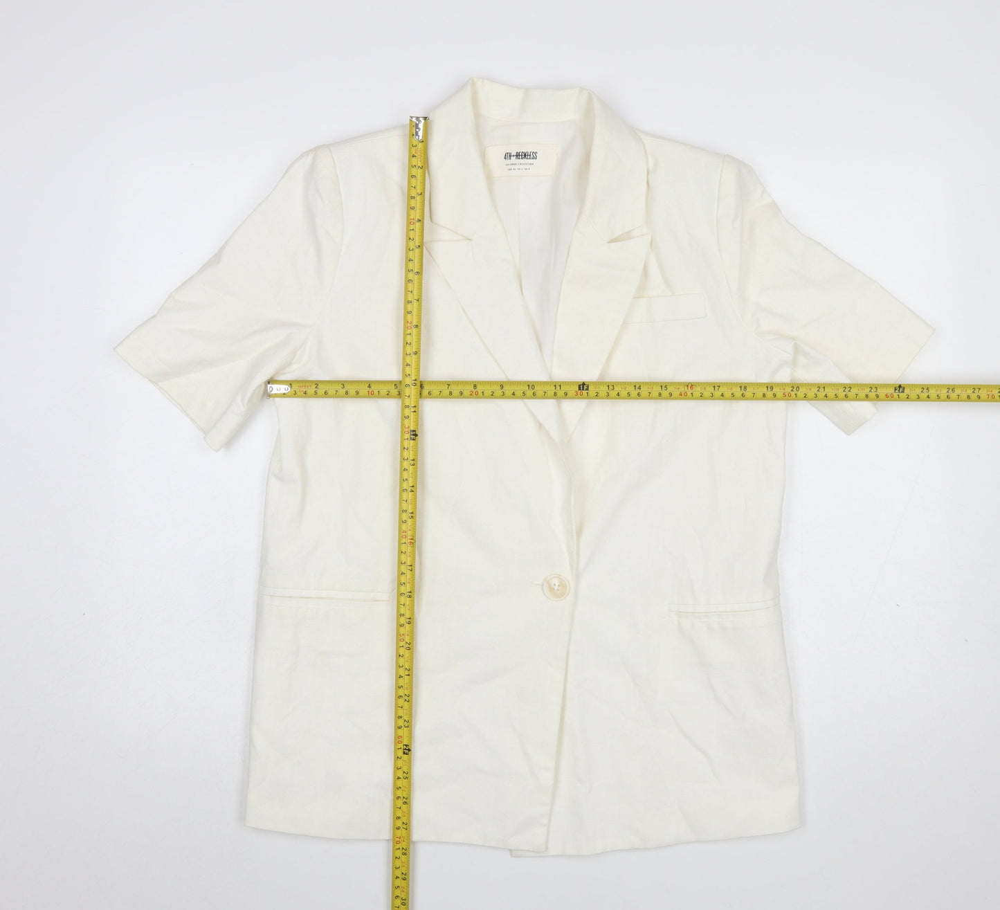 4th & Reckless Women's Ivory Short Sleeve Linen Blend Blazer UK 8