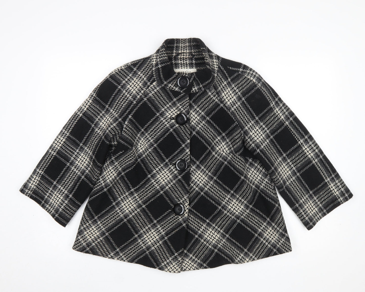 George Women's Black Check Wool Blend Pea Coat Size 10 Classic Style