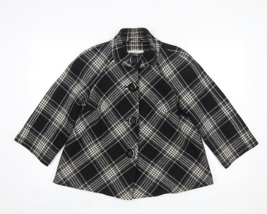 George Women's Black Check Wool Blend Pea Coat Size 10 Classic Style
