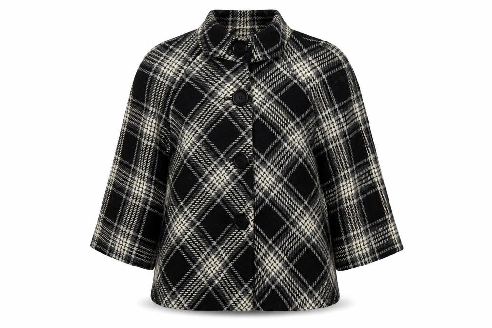 George Women's Black Check Wool Blend Pea Coat Size 10 Classic Style