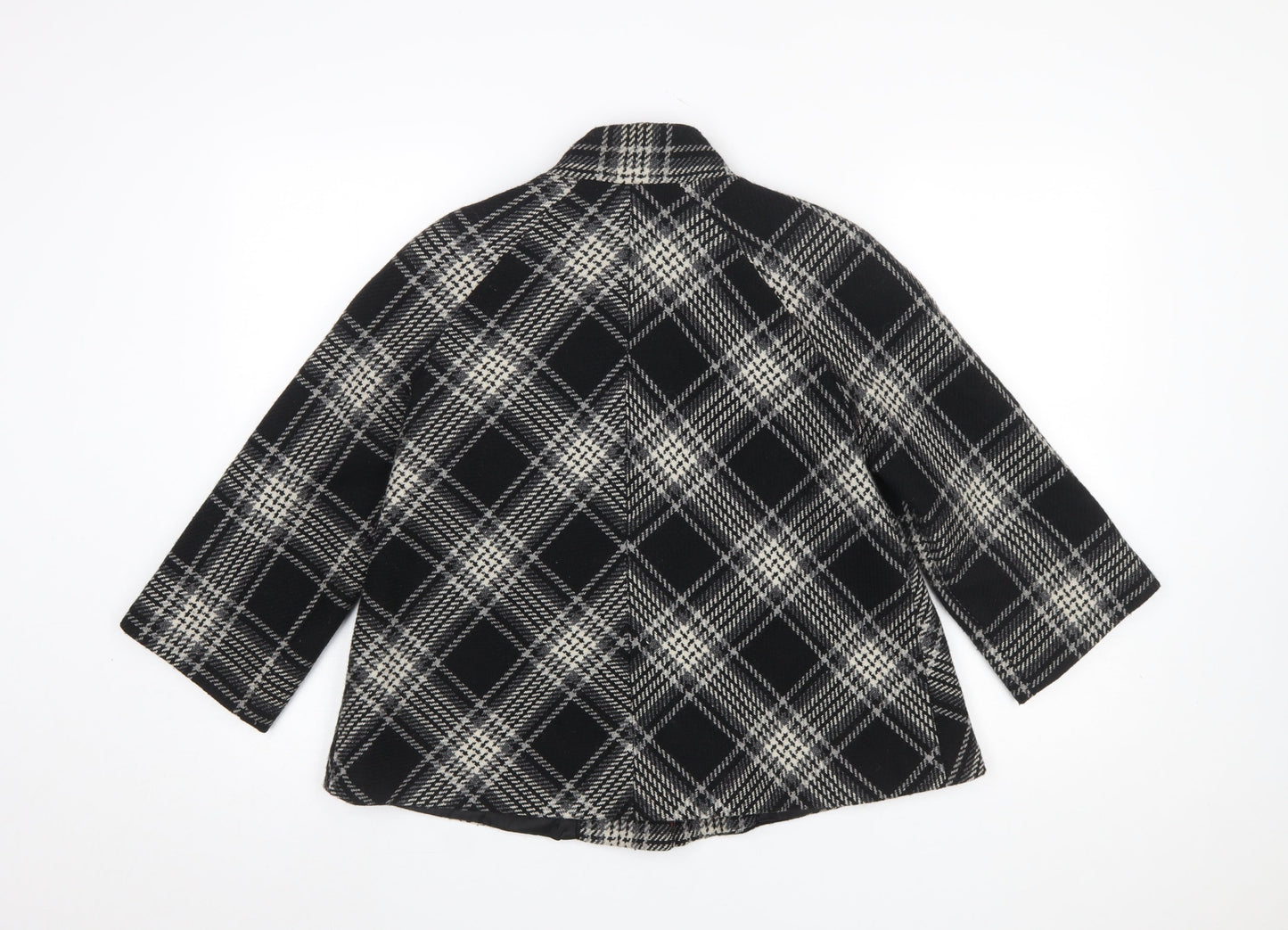 George Women's Black Check Wool Blend Pea Coat Size 10 Classic Style