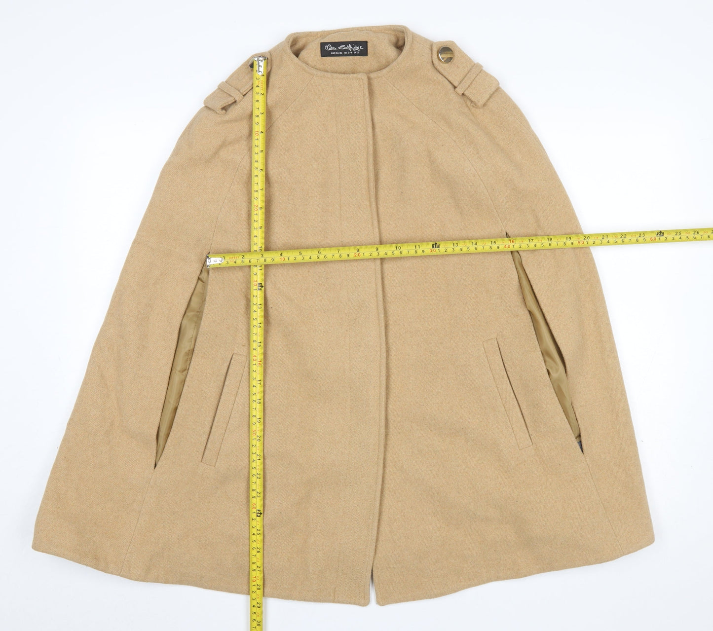 Miss Selfridge Women's Beige Wool Blend Cape Coat Size S