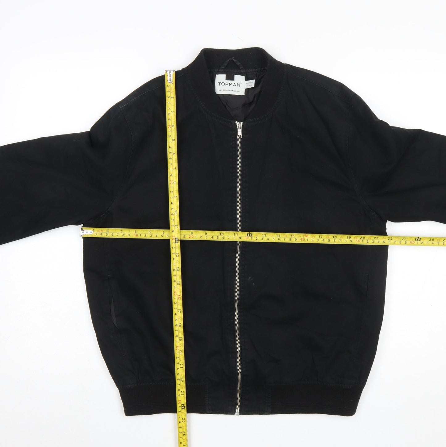 Topman Men Black L Bomber Jacket Cotton Zip Casual