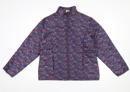 Anne De Lançay Womens Blue Floral Puffer Jacket M Full Zip Quilted