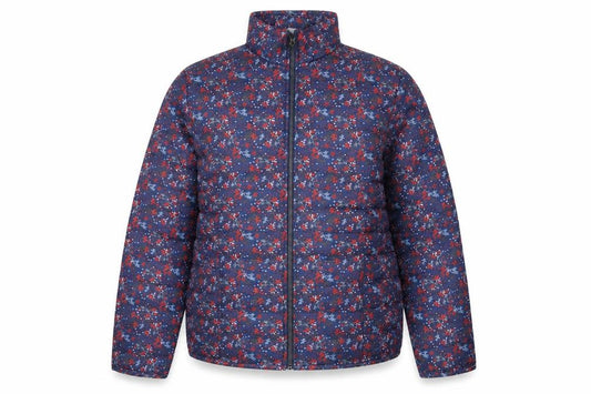 Anne De Lançay Womens Blue Floral Puffer Jacket M Full Zip Quilted