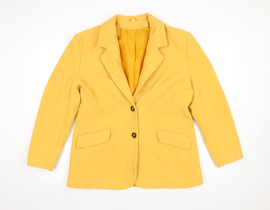 Compliments Women Yellow Wool Blazer Size 16 Single-Breasted Jacket