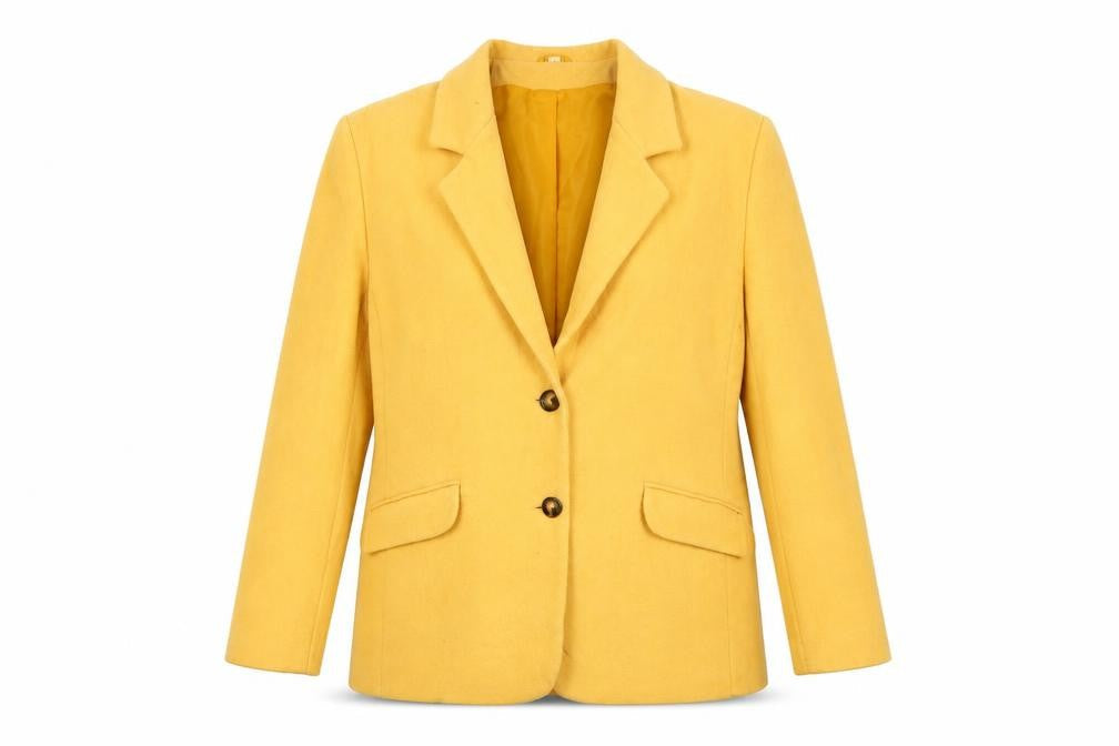 Compliments Women Yellow Wool Blazer Size 16 Single-Breasted Jacket