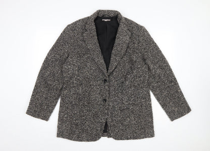 H&M Women Black Grey Tweed Wool Blend Single-Breasted Blazer Size 10