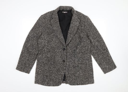 H&M Women Black Grey Tweed Wool Blend Single-Breasted Blazer Size 10