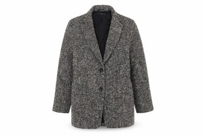 H&M Women Black Grey Tweed Wool Blend Single-Breasted Blazer Size 10