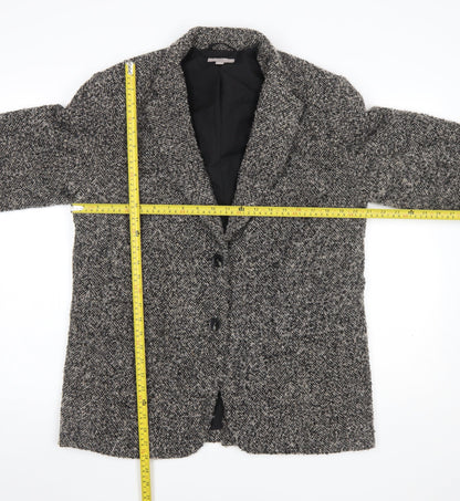 H&M Women Black Grey Tweed Wool Blend Single-Breasted Blazer Size 10