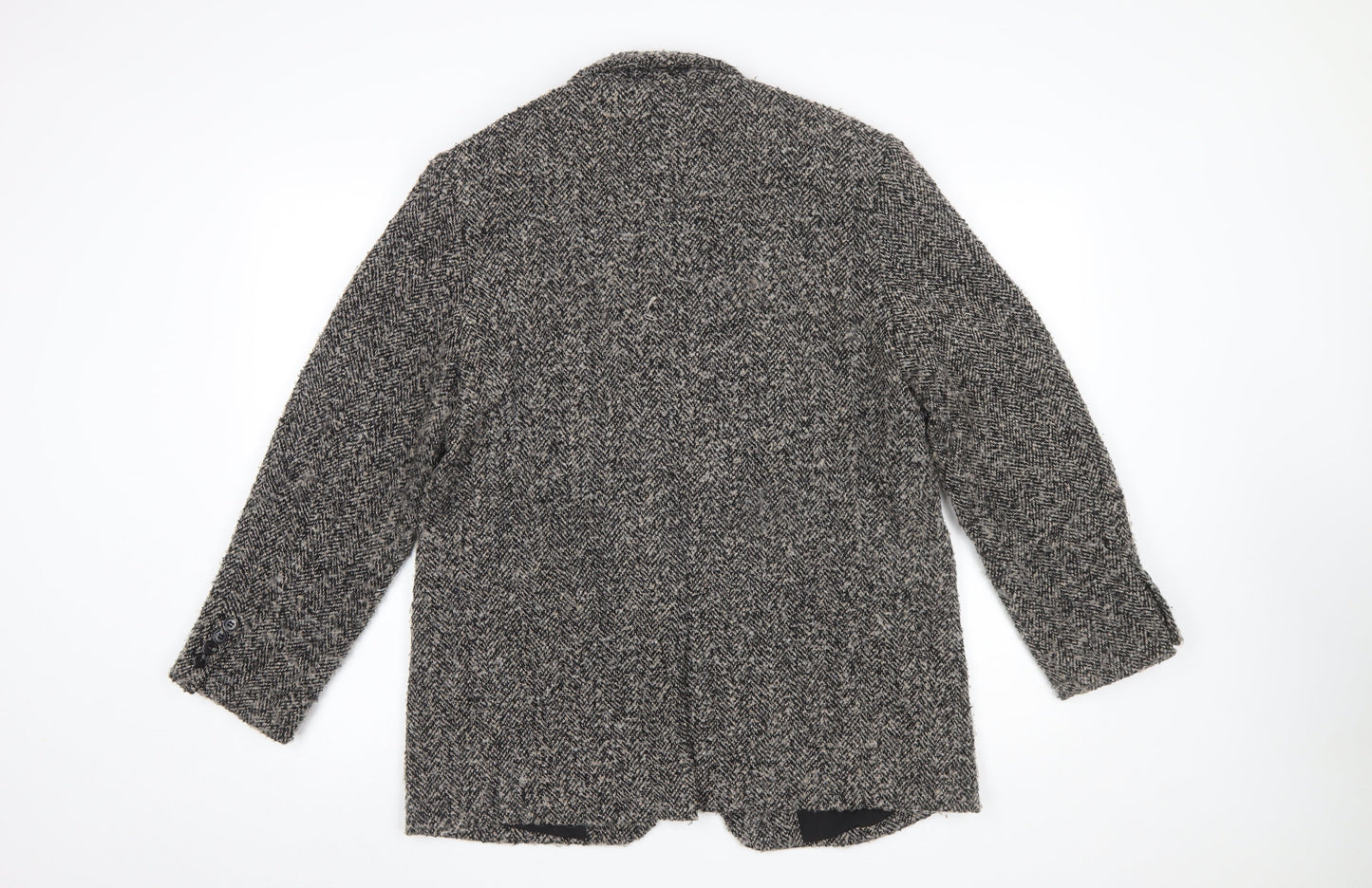 H&M Women Black Grey Tweed Wool Blend Single-Breasted Blazer Size 10